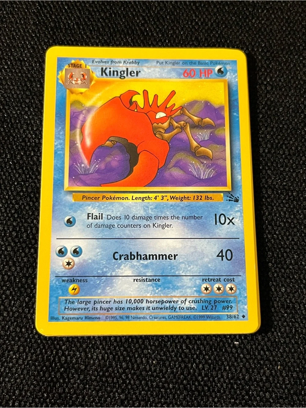 Set of 6 Kingler Pokémon Cards  Mint Fossil 38/62 level 27 #99